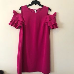Hot Pink Short Sleeve Midi Dress